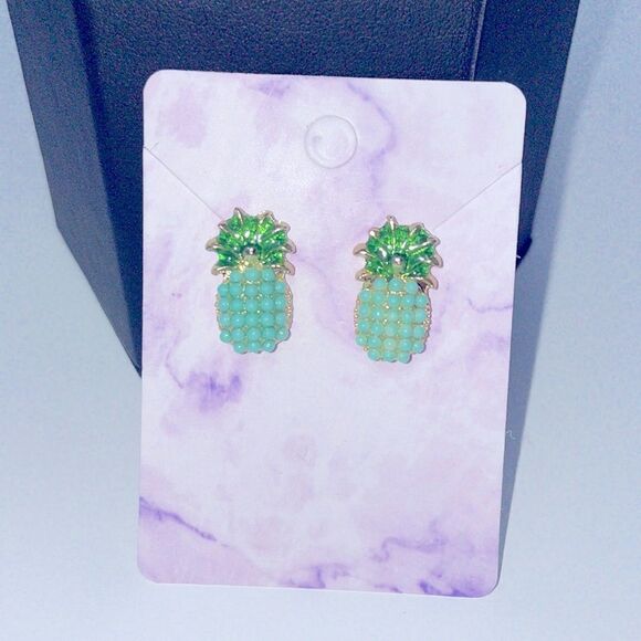 Mint Teal Pineapple Post Studs Earrings - Picture 2 of 6